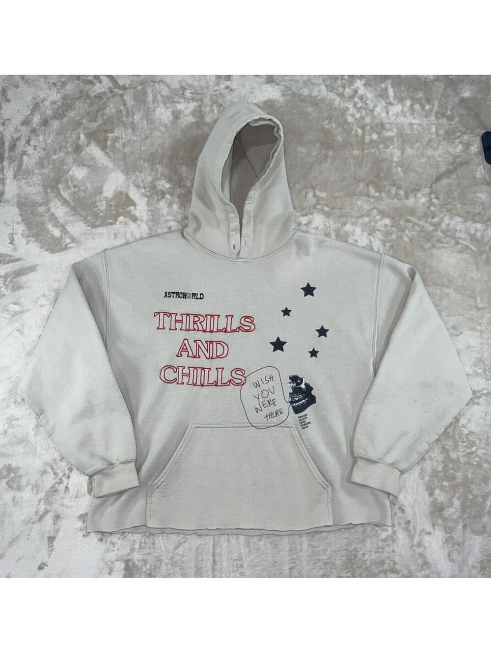 Travis Scott Astroworld Europe 2018 Hoodie Large Thrills And Chills - Cropped